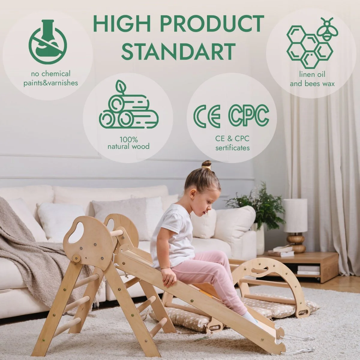 4in1 Montessori Climbing Set: Pikler Triangle, Arch, Slide Board, and Cushion for Toddlers (1–3 Years) - Image 6