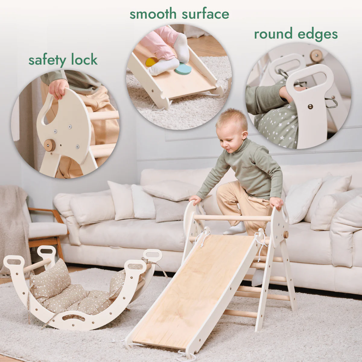 4in1 Montessori Climbing Set: Pikler Triangle, Arch, Slide Board, and Cushion for Toddlers (1–3 Years) - Image 8