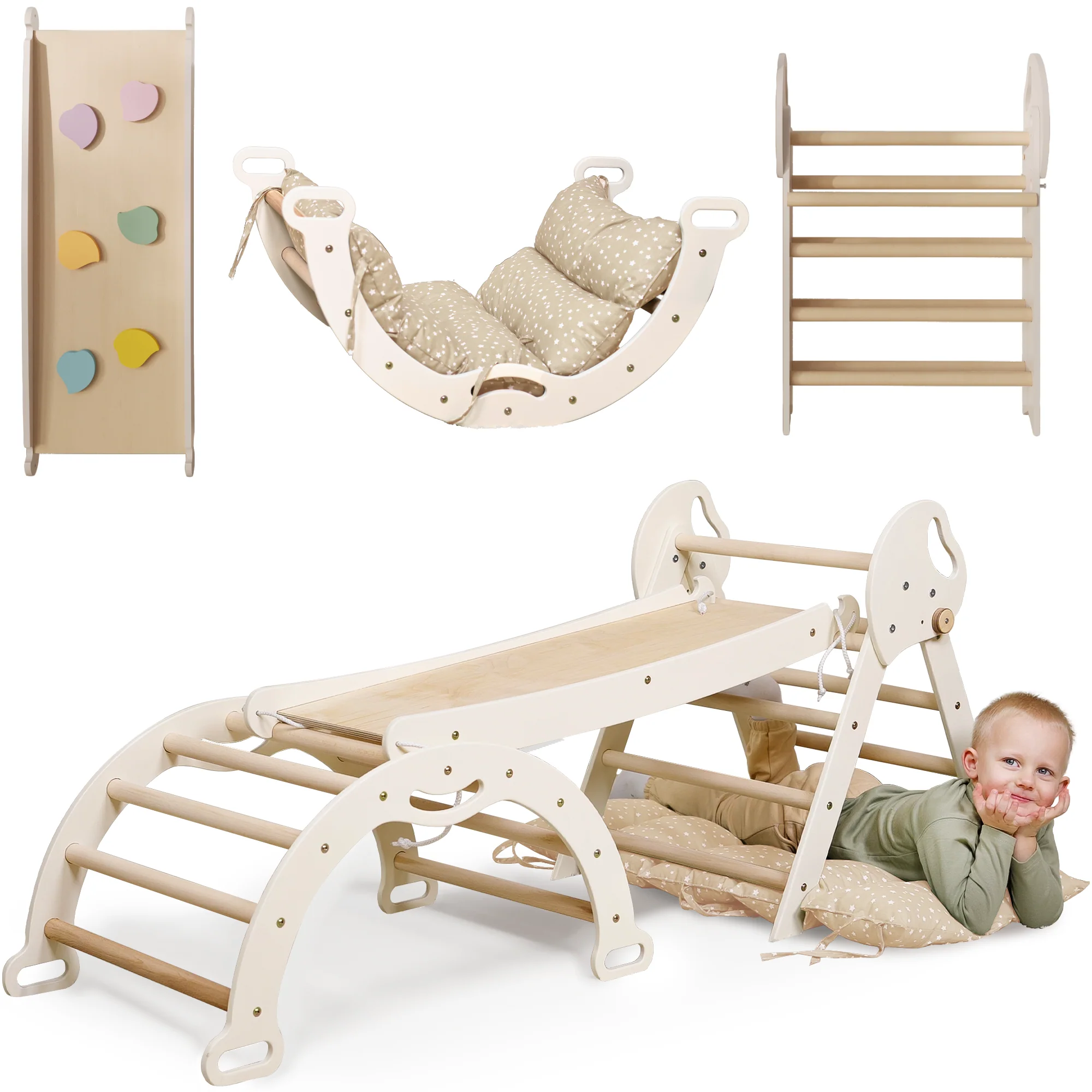 4in1 Montessori Climbing Set: Pikler Triangle, Arch, Slide Board, and Cushion for Toddlers (1–3 Years) - Image 9