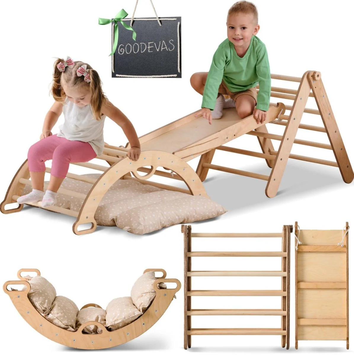 4in1 Montessori Climbing Set: Triangle Ladder + Climbing Arch + Slide Board + Cushion (1-3 y.o) - Image 10