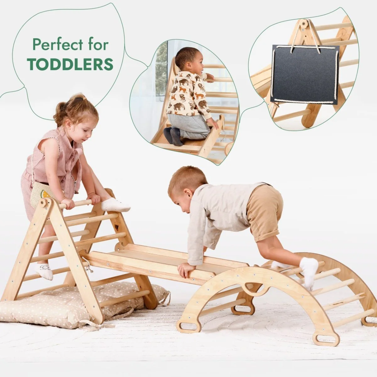 4in1 Montessori Climbing Set: Triangle Ladder + Climbing Arch + Slide Board + Cushion (1-3 y.o) - Image 3
