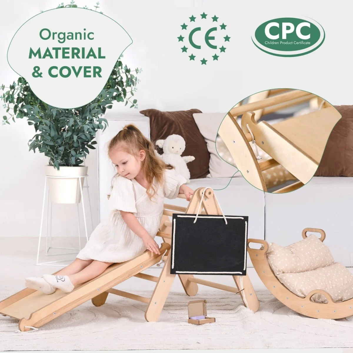 4in1 Montessori Climbing Set: Triangle Ladder + Climbing Arch + Slide Board + Cushion (1-3 y.o) - Image 5
