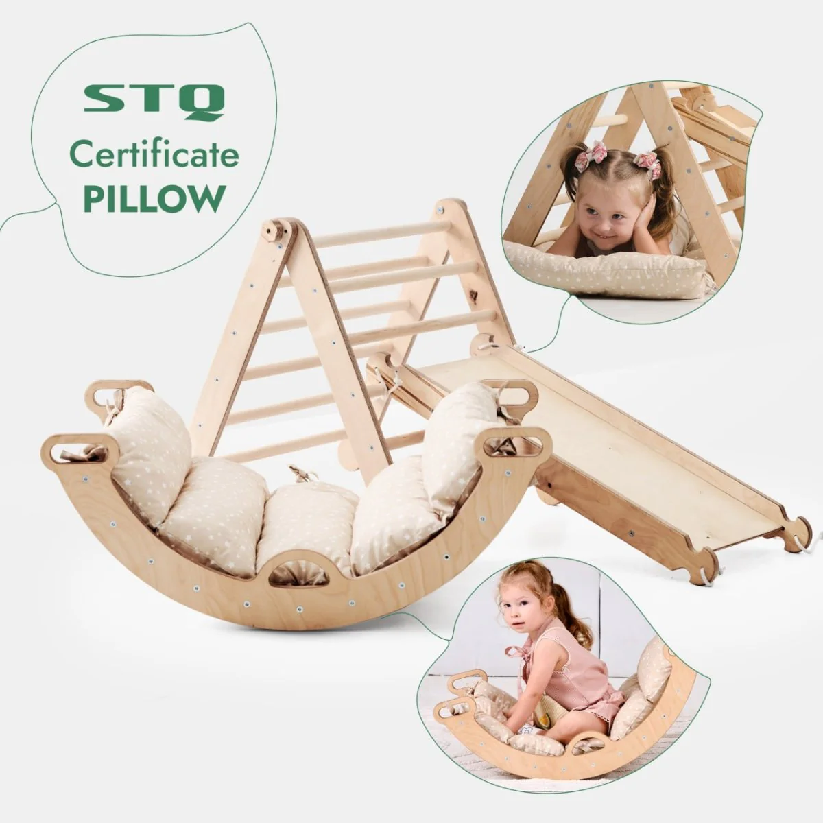 4in1 Montessori Climbing Set: Triangle Ladder + Climbing Arch + Slide Board + Cushion (1-3 y.o) - Image 7