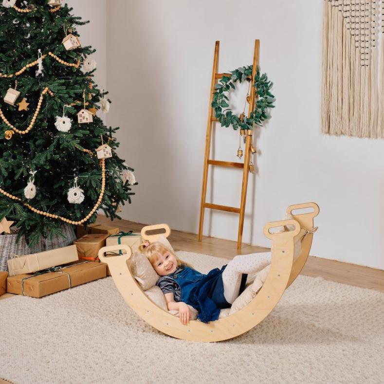 4in1 Montessori Climbing Set: Triangle Ladder + Climbing Arch + Slide Board & Cushion – Beige - Image 6