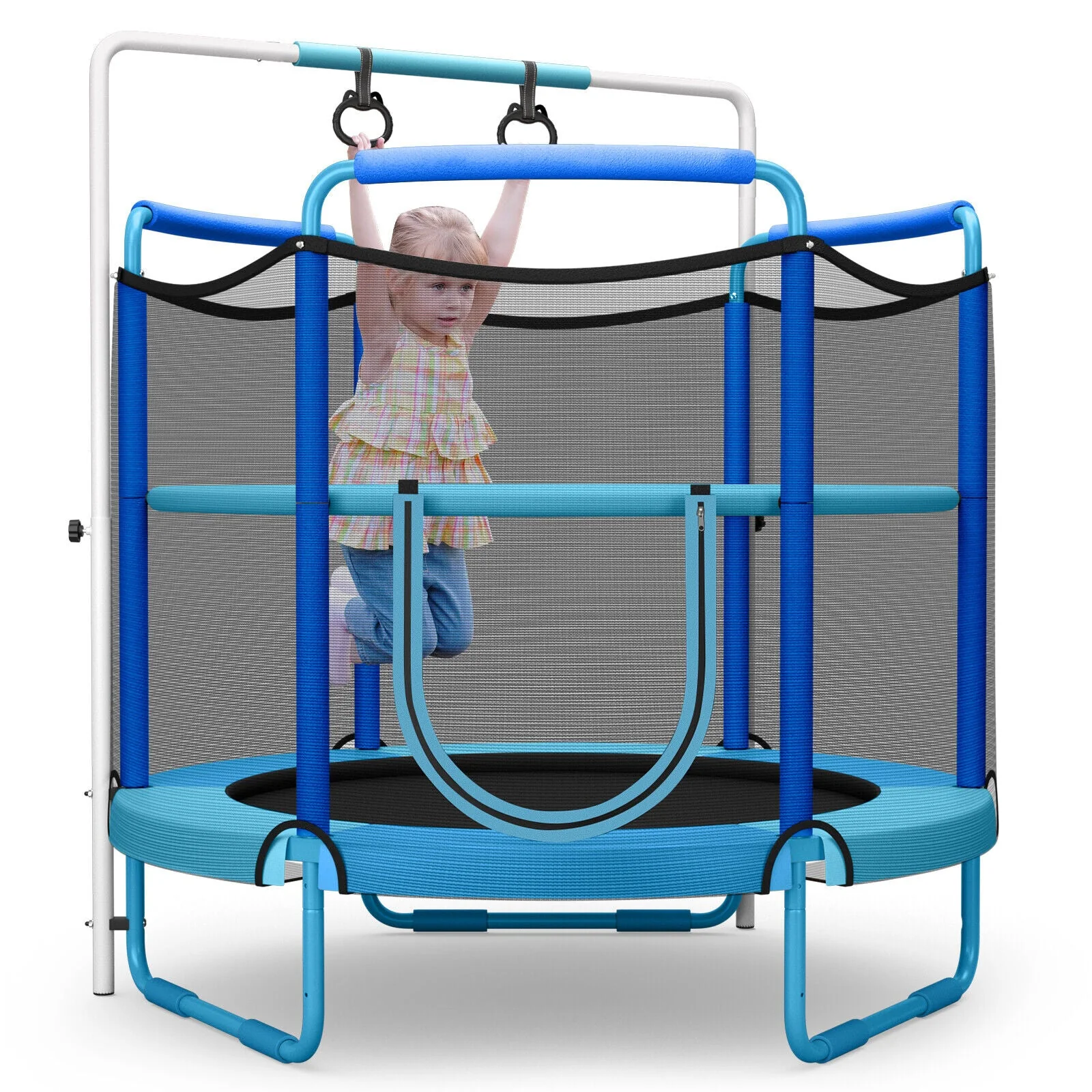 5 Feet Kids 3-in-1 Game Trampoline with Enclosure Net Spring Pad-Blue - Image 4