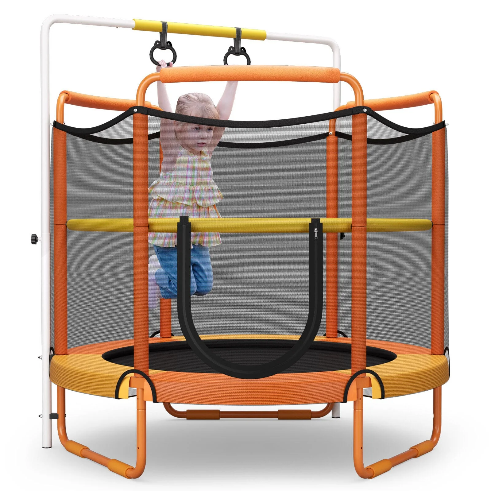 5 Feet Kids 3-in-1 Game Trampoline with Enclosure Net Spring Pad-Orange - Image 6