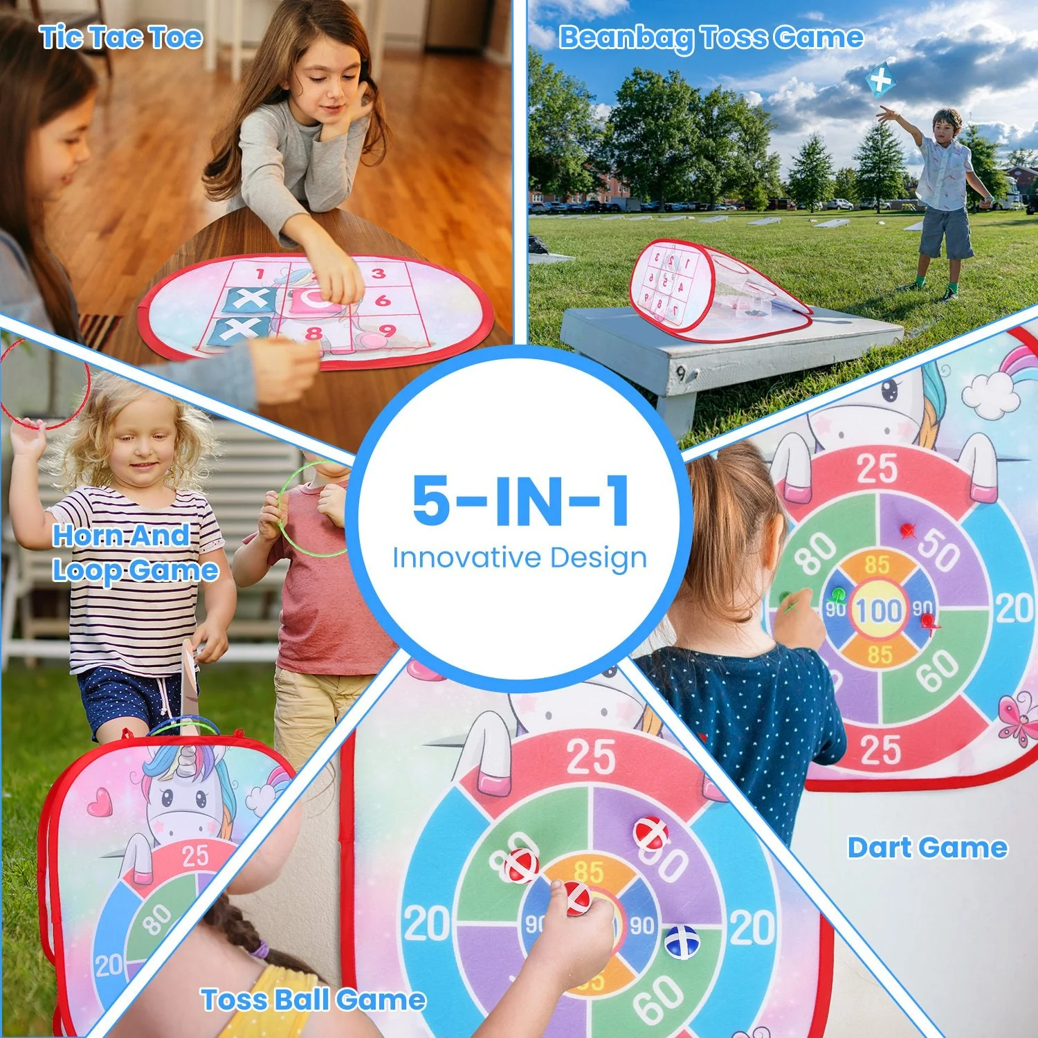 5 in 1 Bean Bag Toss Game Toy Corn Hole Game Beanbag Toss Game Dart Board Game Loop Toss Game Outdoor Activities Party Backyard Games Set for Boys Gir - Image 6