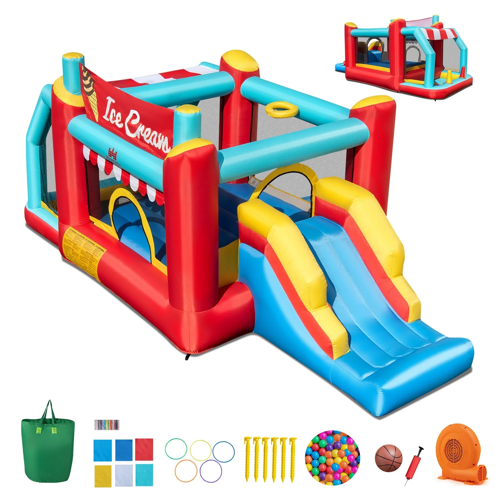 5-in-1 Ice Cream Inflatable Bounce House with Ball Pit and Slide with 520W Blower - Image 3