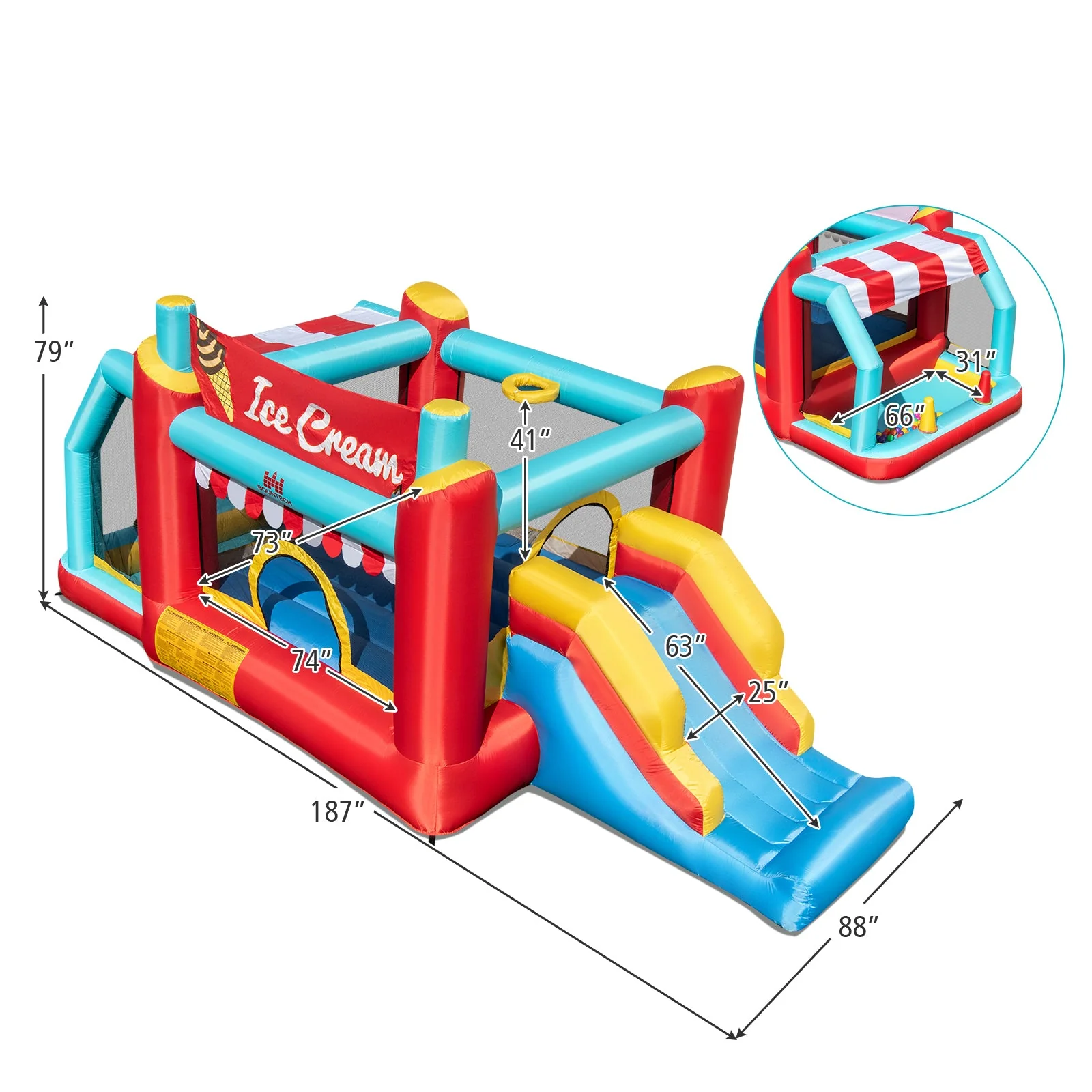 5-in-1 Ice Cream Inflatable Bounce House with Ball Pit and Slide with 520W Blower - Image 4