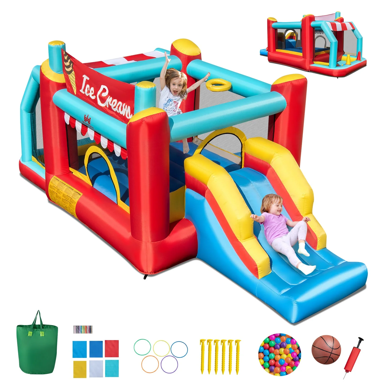 5-in-1 Ice Cream Inflatable Bounce House with Ball Pit and Slide without Blower - Image 3