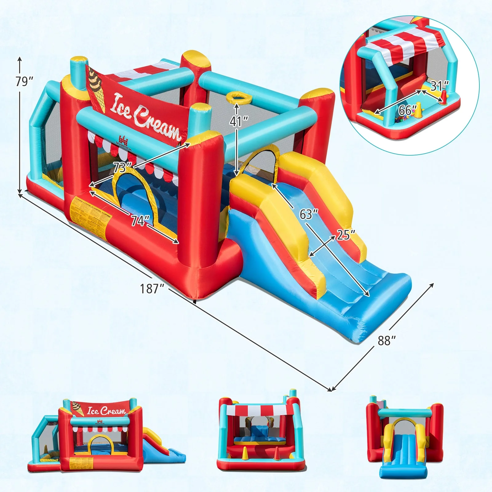 5-in-1 Ice Cream Inflatable Bounce House with Ball Pit and Slide without Blower - Image 4