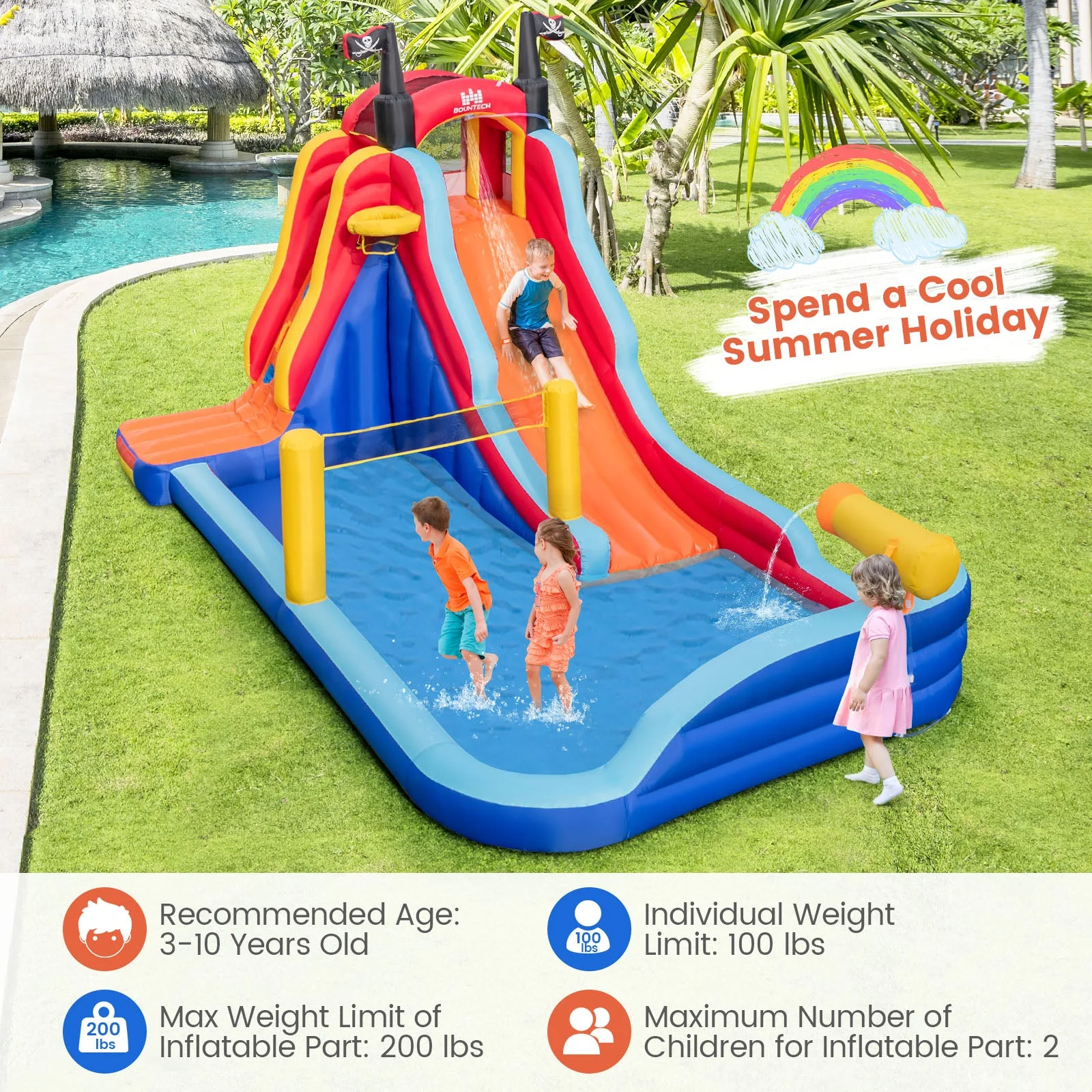 5-in-1 Inflatable Bounce House with 2 Water Slides and Large Splash Pool With 735W Blower - Image 5