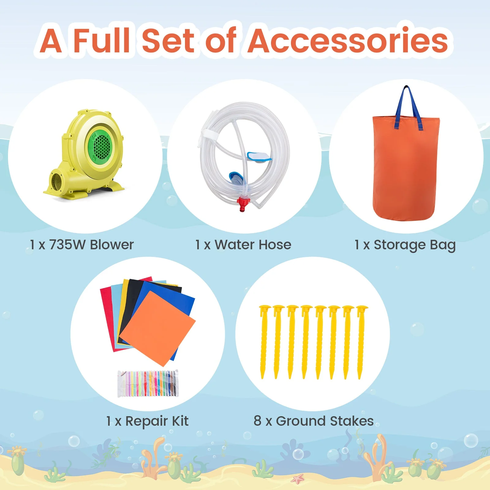5-in-1 Inflatable Bounce House with 2 Water Slides and Large Splash Pool With 735W Blower - Image 6