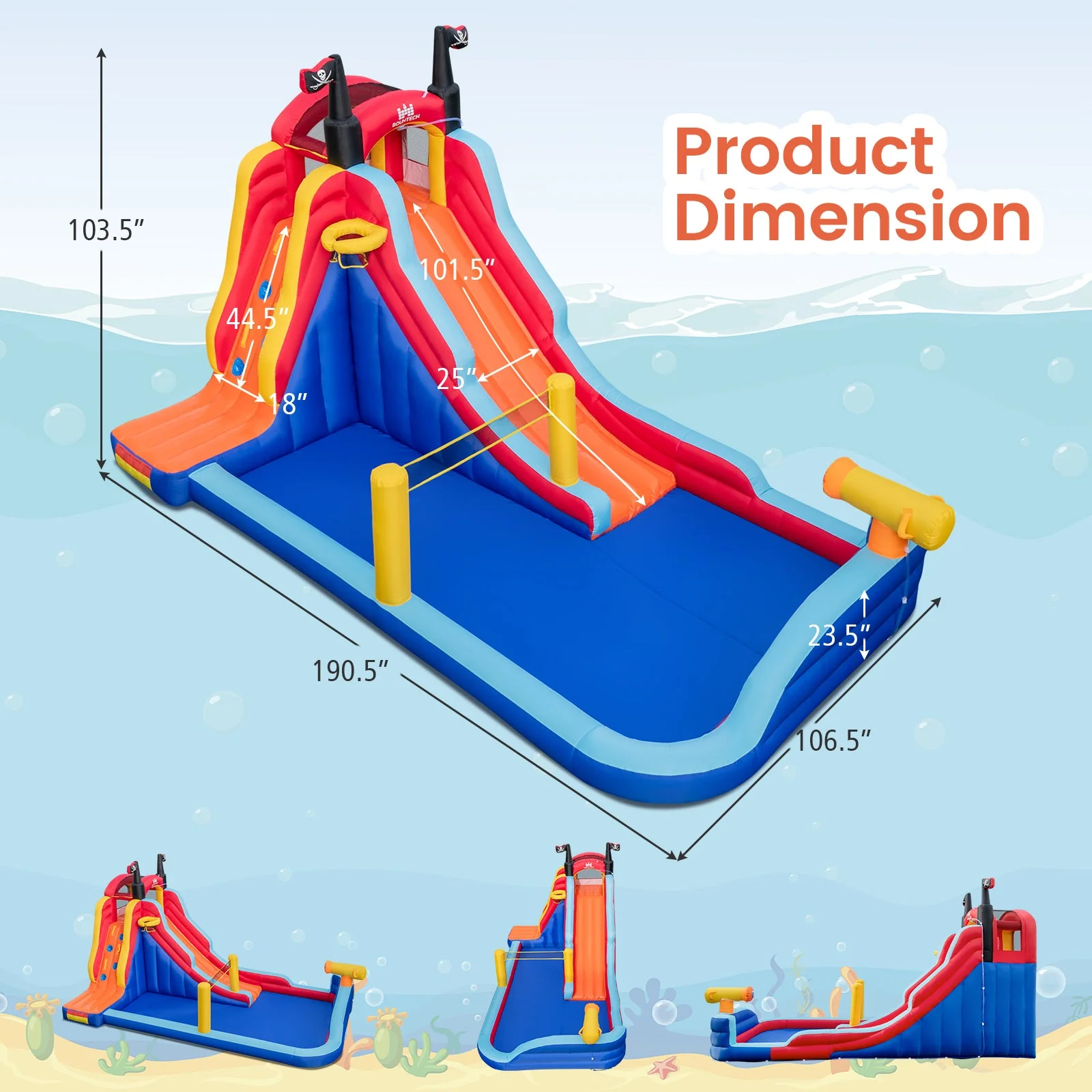 5-in-1 Inflatable Bounce House with 2 Water Slides and Large Splash Pool With 950W Blower - Image 4