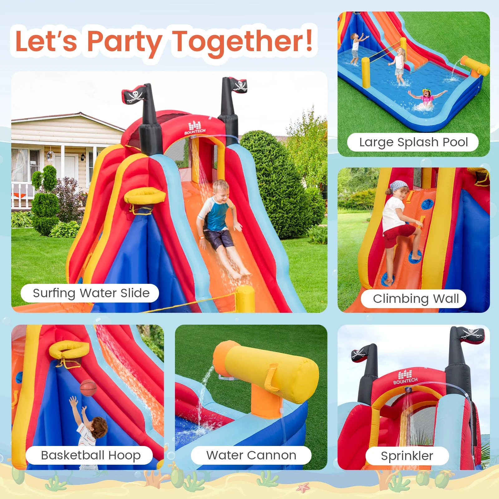 5-in-1 Inflatable Bounce House with 2 Water Slides and Large Splash Pool With 950W Blower - Image 7