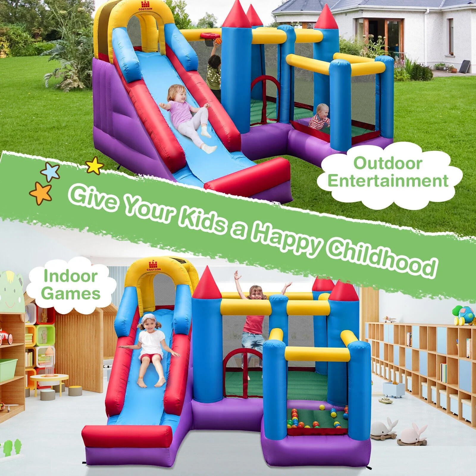 5-in-1 Inflatable Bounce House with 735W Blower and 50 Ocean Balls - Image 2