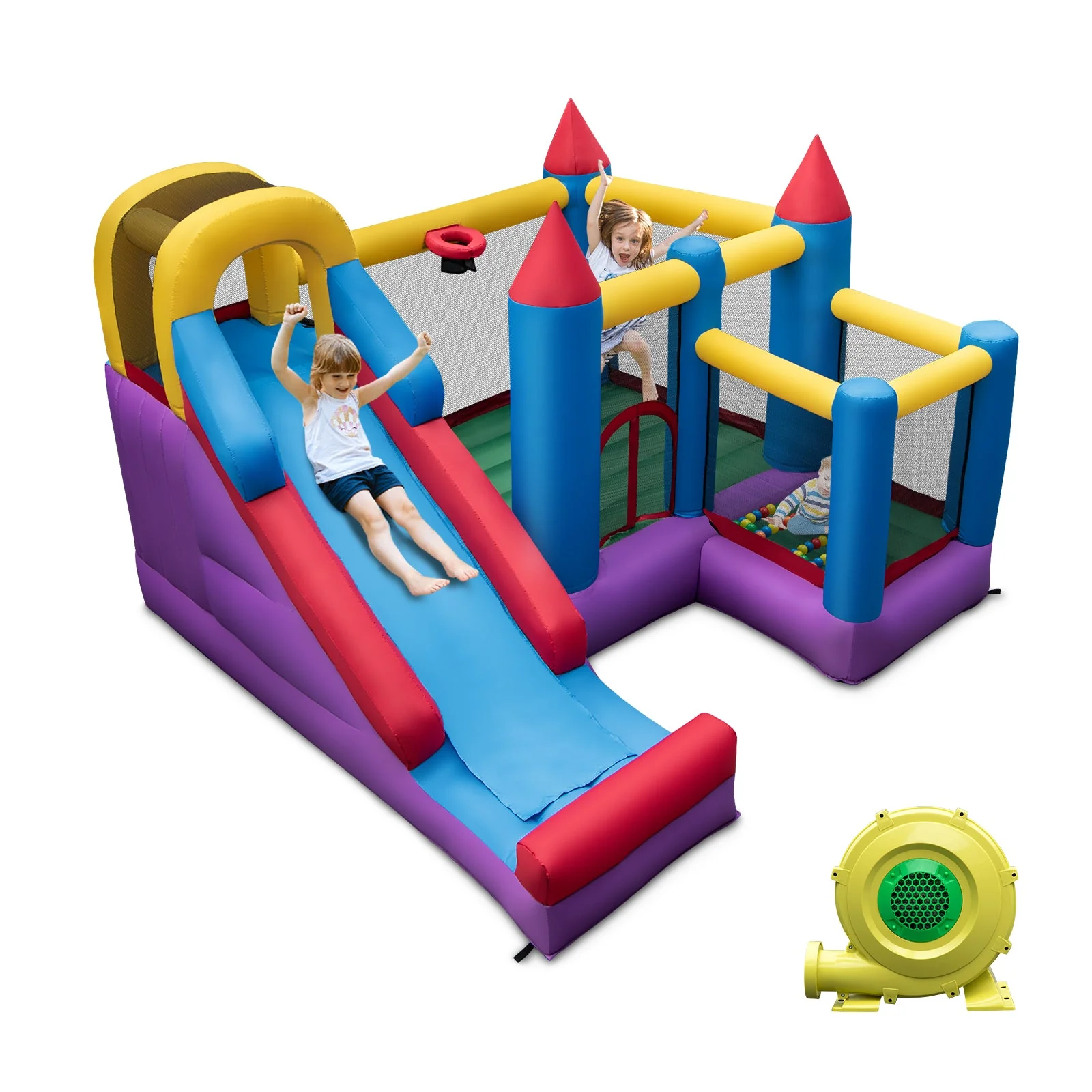 5-in-1 Inflatable Bounce House with 735W Blower and 50 Ocean Balls - Image 3