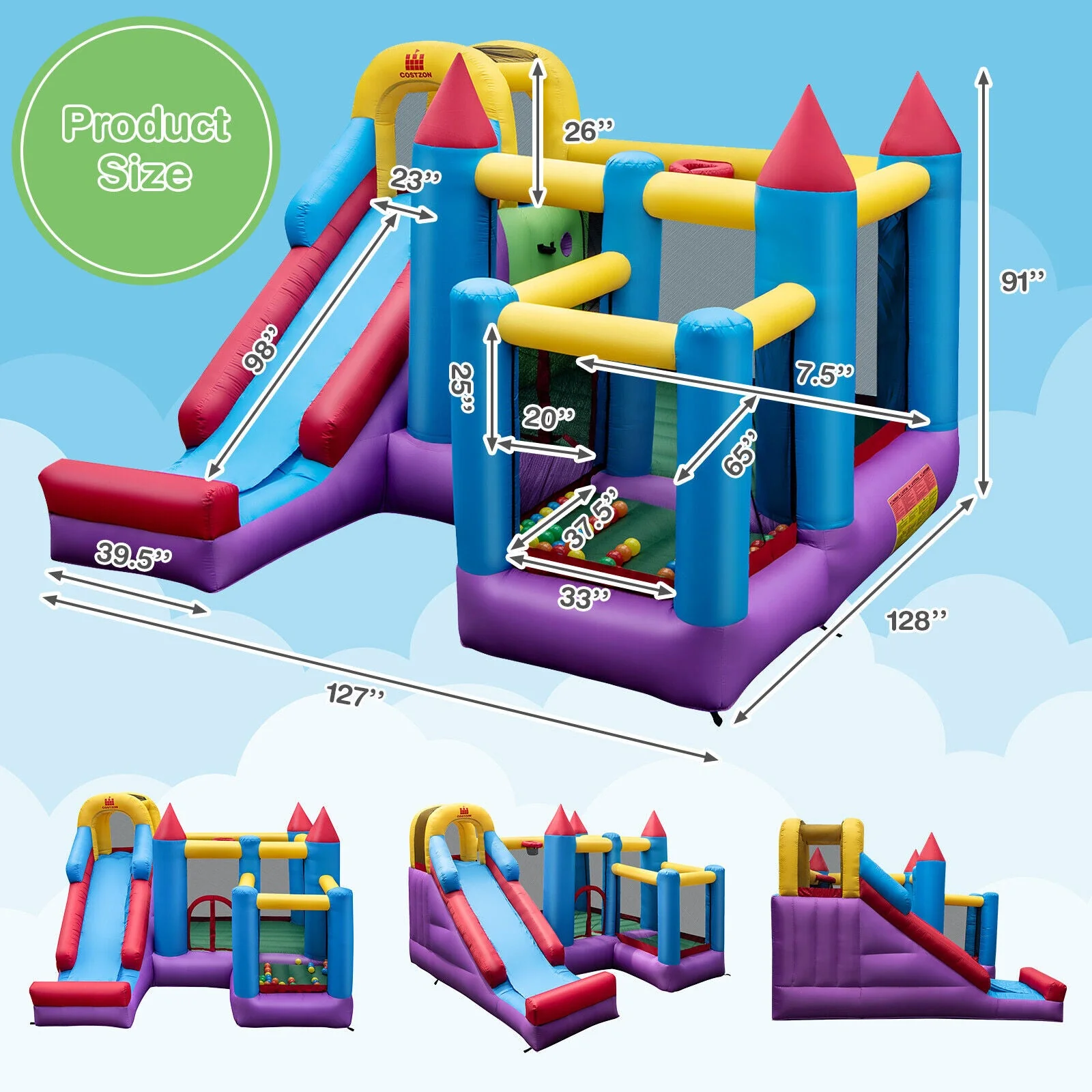 5-in-1 Inflatable Bounce House with 735W Blower and 50 Ocean Balls - Image 5