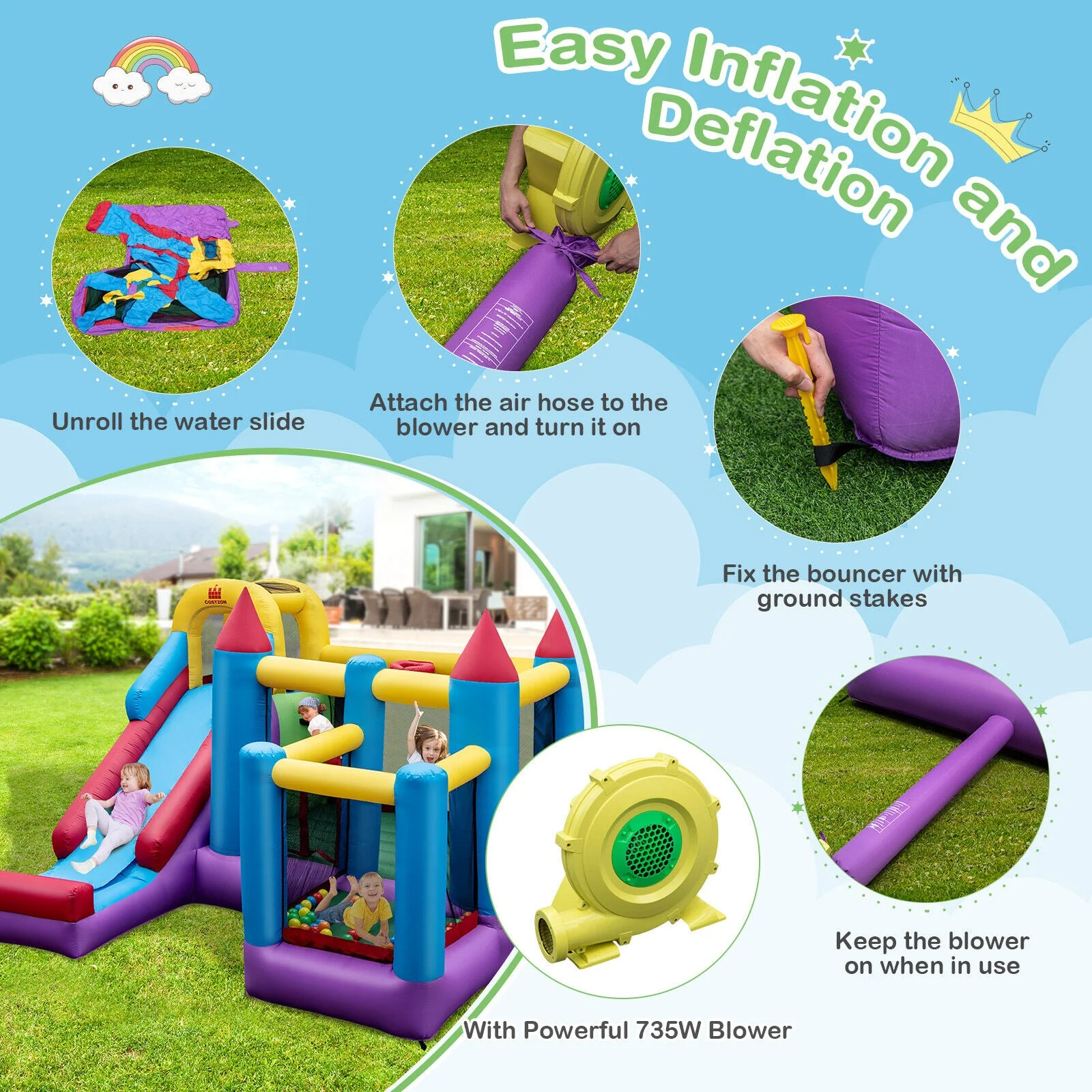 5-in-1 Inflatable Bounce House with 735W Blower and 50 Ocean Balls - Image 6