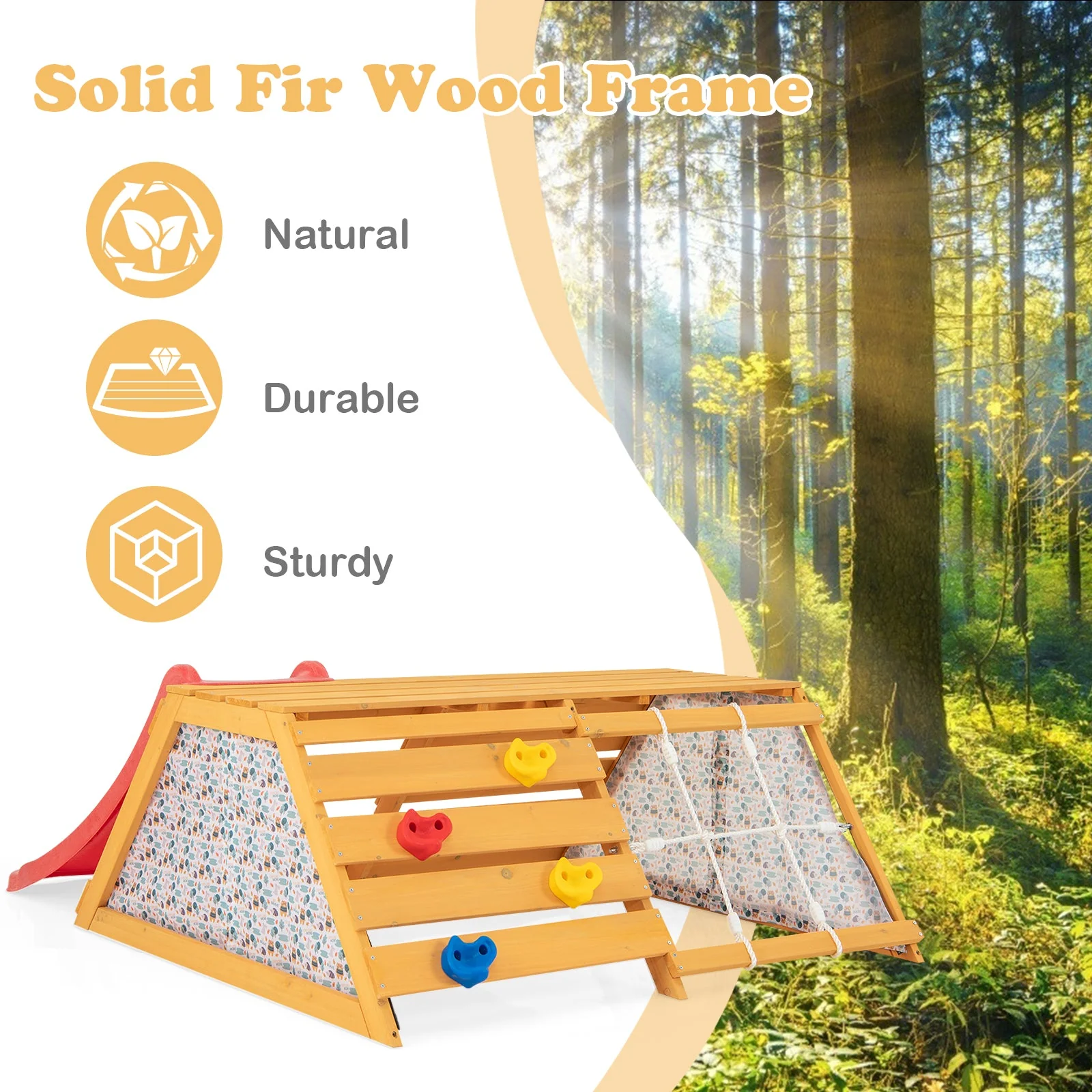 5-in-1 Jungle Gym Wooden Indoor Playground with Slide Rock Climbing Wall Rope Wall Climber - Image 7