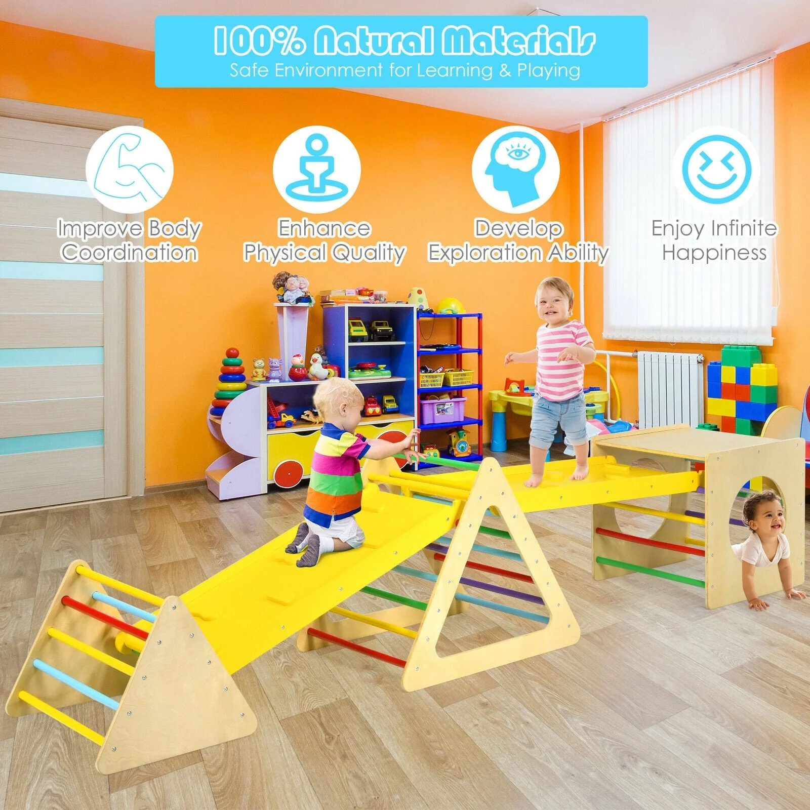 5 in 1 Kids Triangle Climber Play Gym Set with 2 Ramps - Image 2