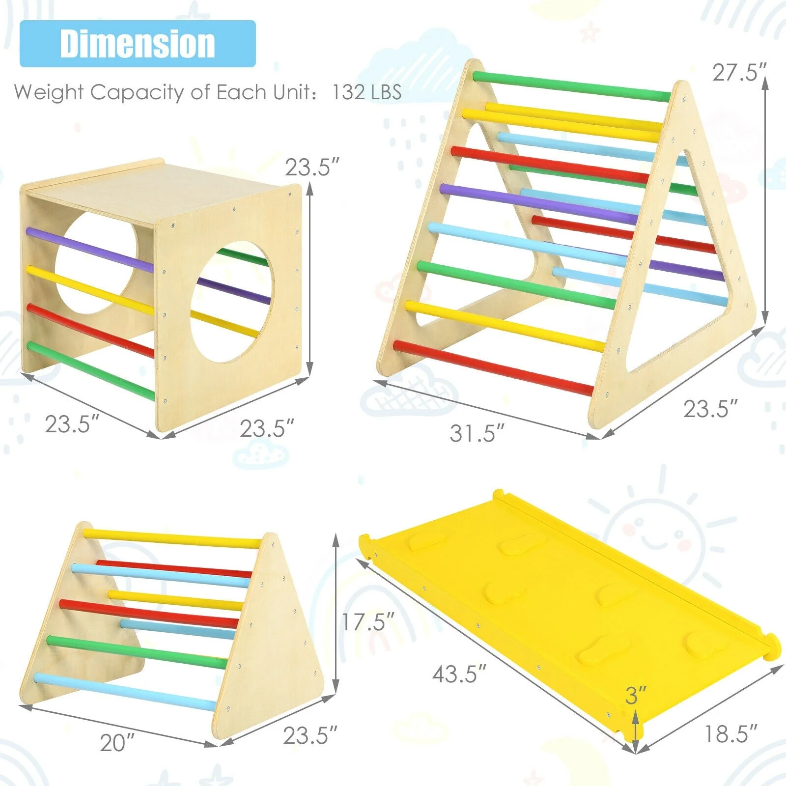 5 in 1 Kids Triangle Climber Play Gym Set with 2 Ramps - Image 4