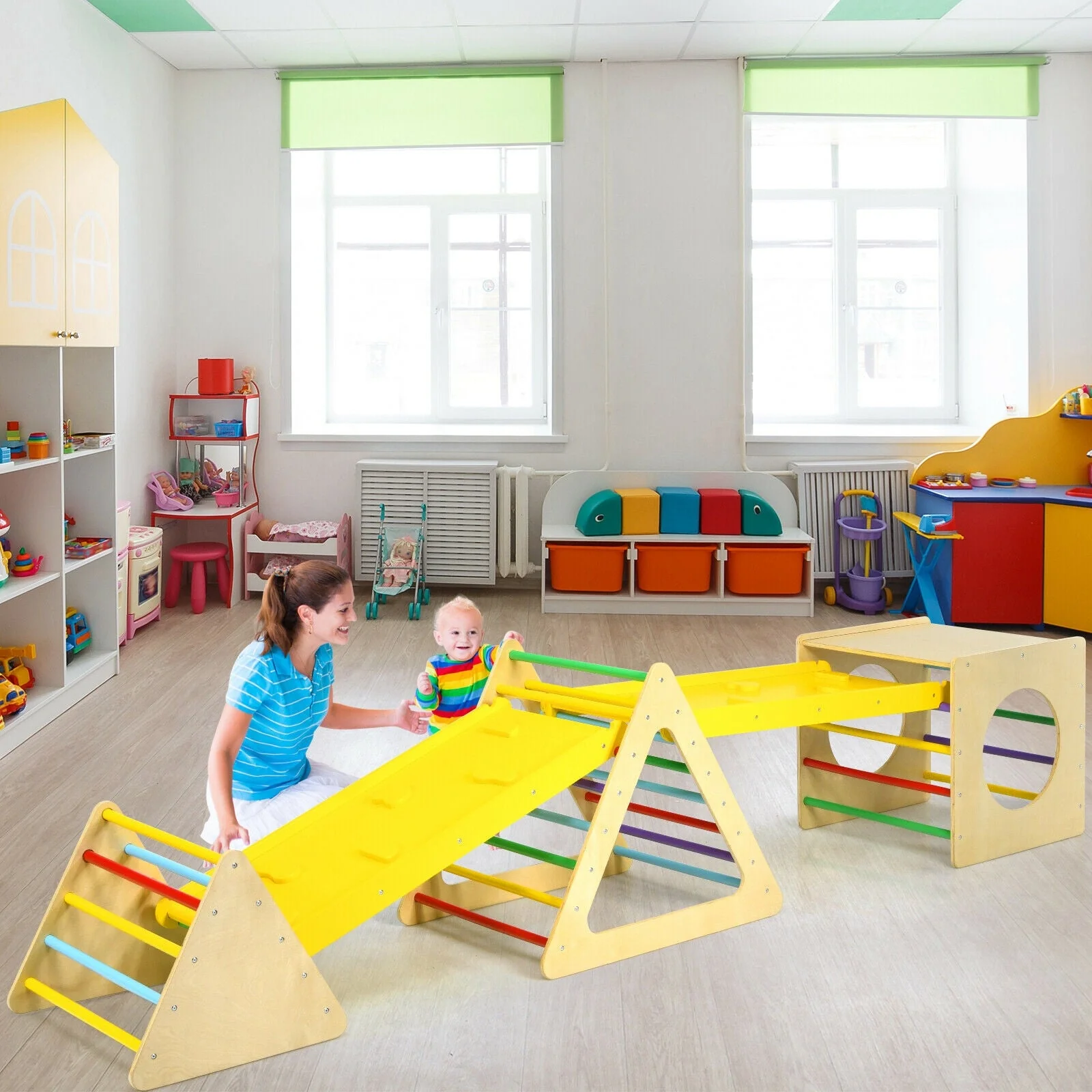 5 in 1 Kids Triangle Climber Play Gym Set with 2 Ramps - Image 6