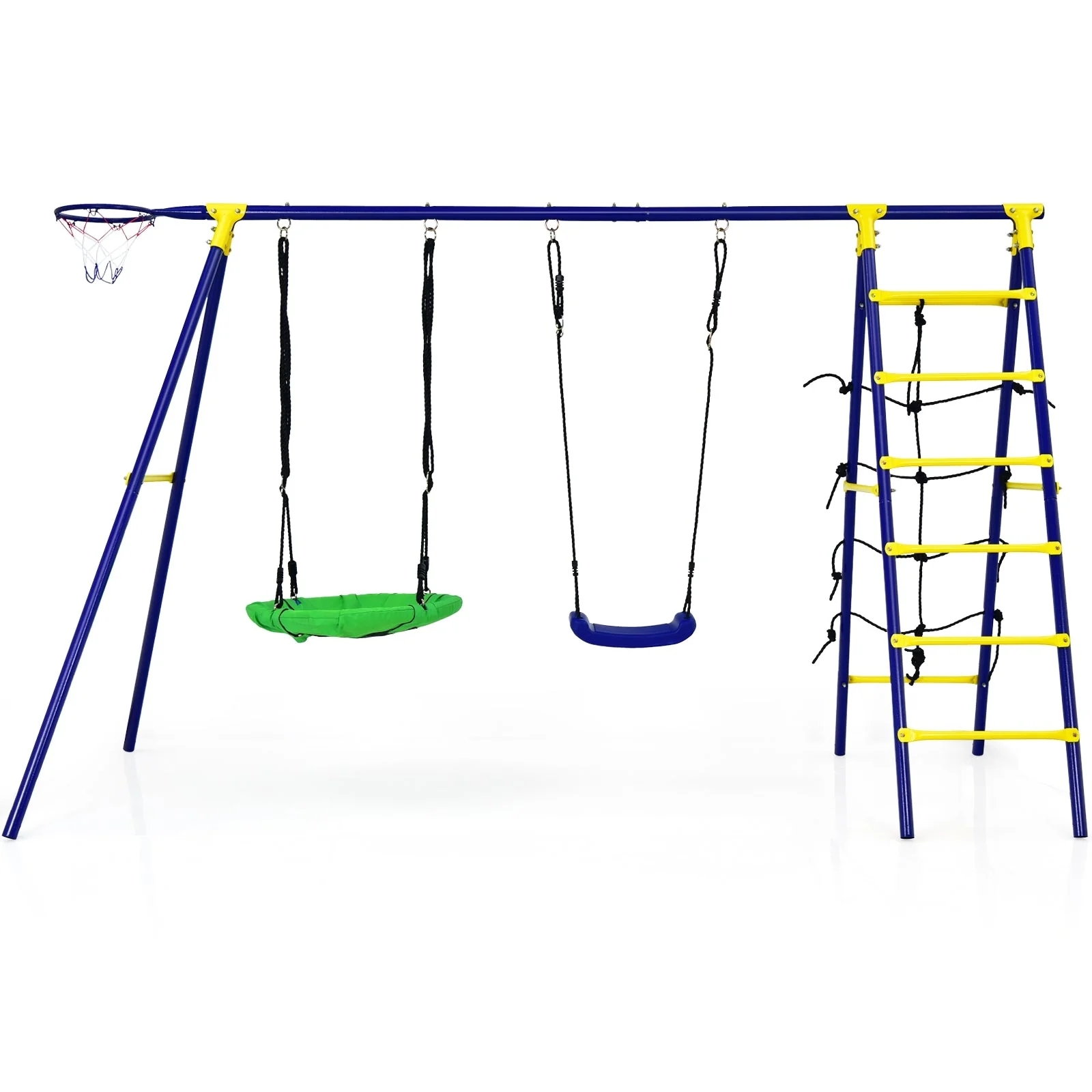 5-In-1 Outdoor Kids Swing Set with A-Shaped Metal Frame and Ground Stake - Image 3