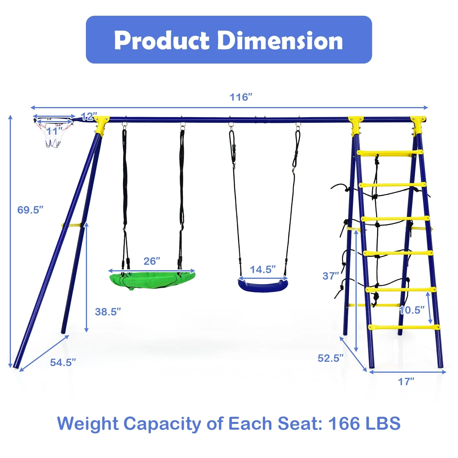 5-In-1 Outdoor Kids Swing Set with A-Shaped Metal Frame and Ground Stake - Image 4