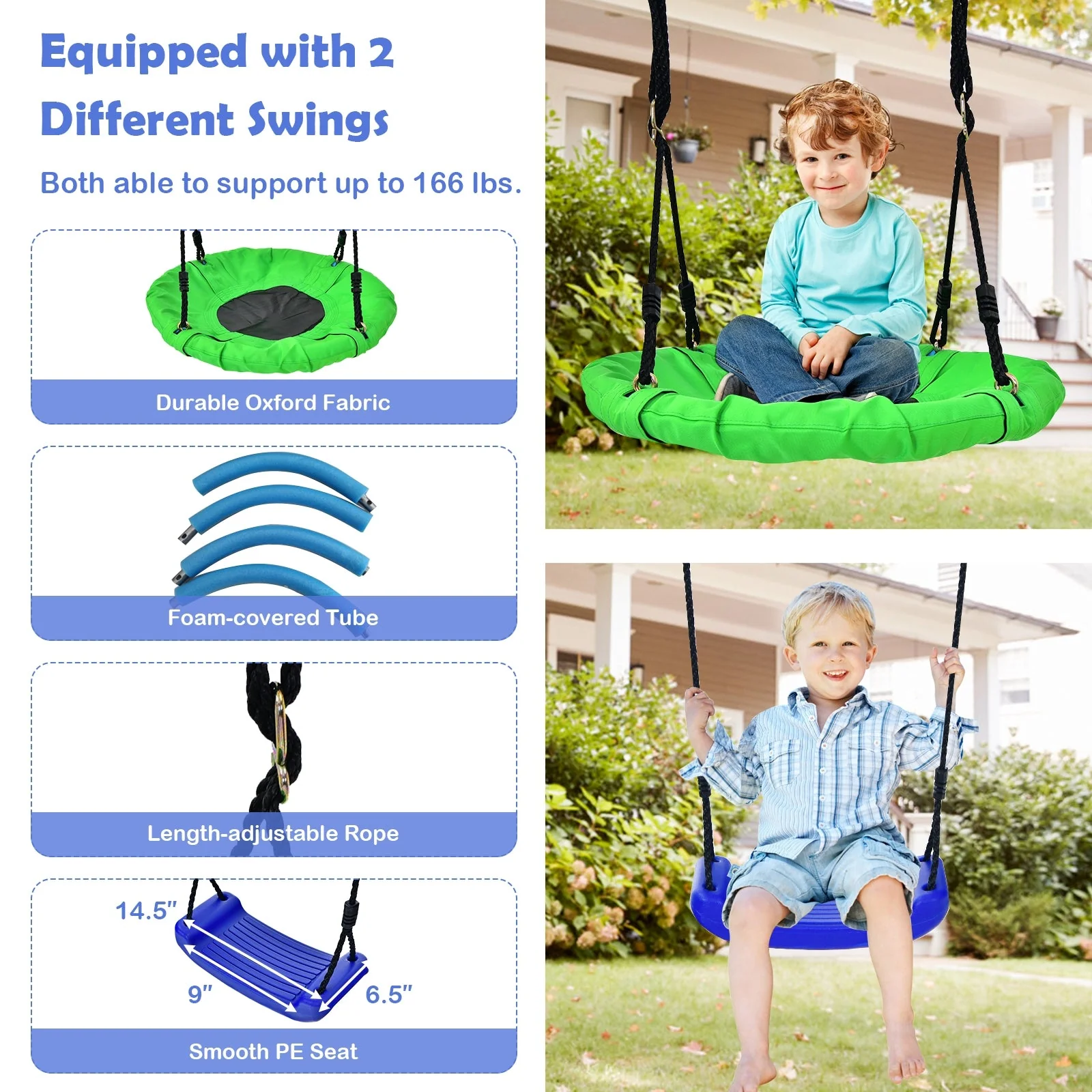 5-In-1 Outdoor Kids Swing Set with A-Shaped Metal Frame and Ground Stake - Image 8