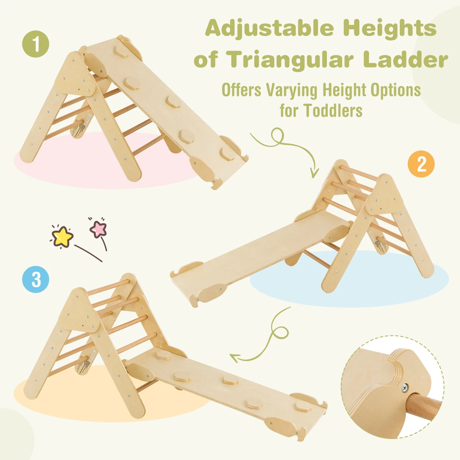 5-in-1 Wooden Kids Climber Toys with Triangle Arch Ramp-Natural - Image 7