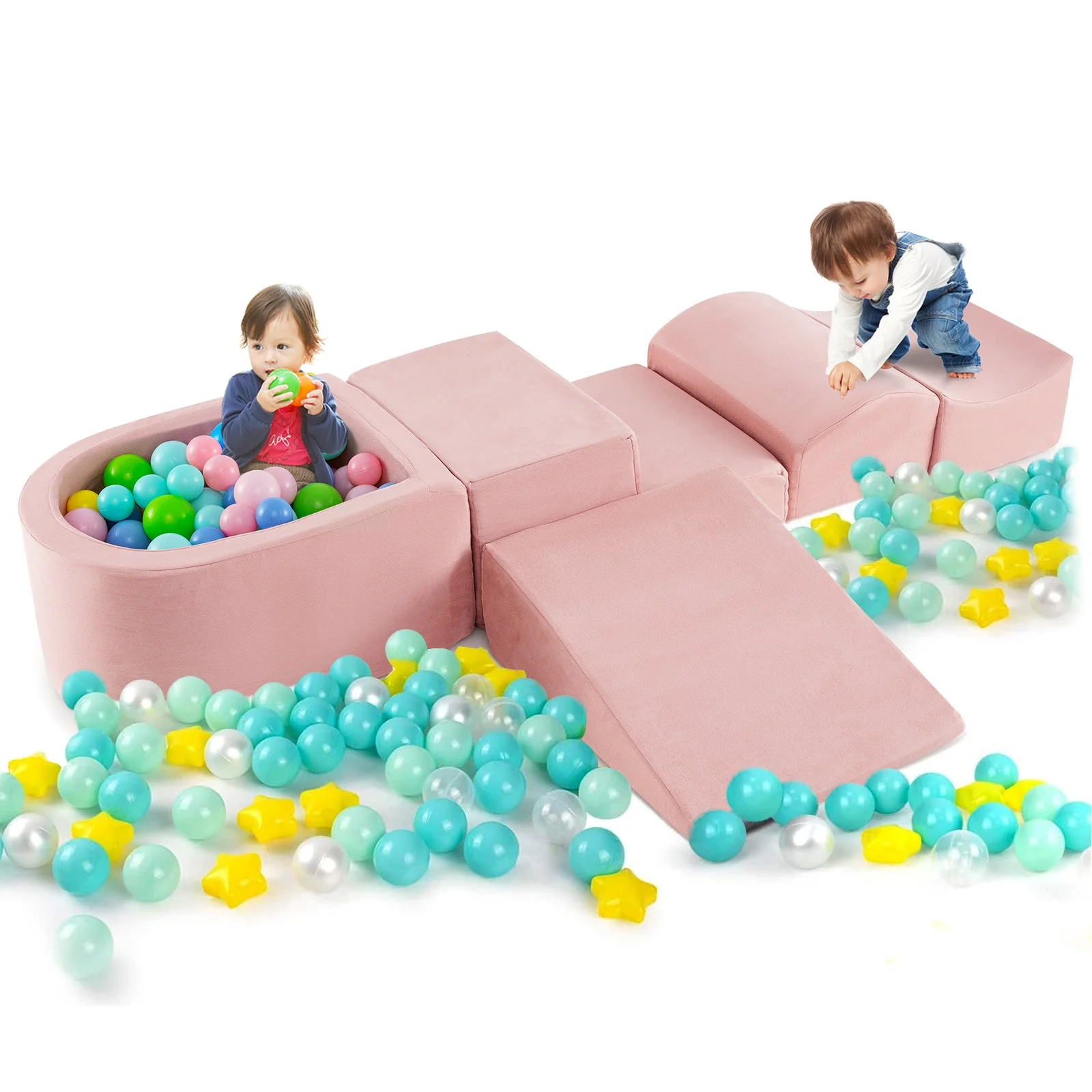 5-Piece Climb and Crawl Playset with Ball Pit for Kids-Pink - Image 3