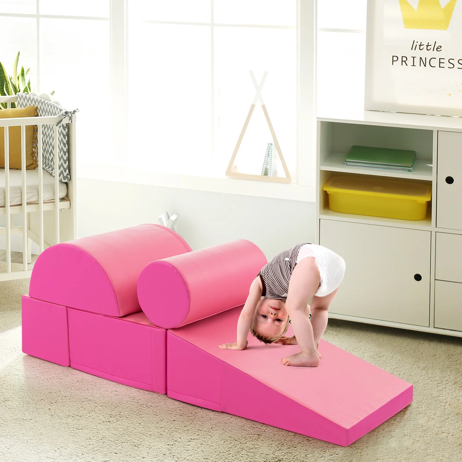 5-Piece Kids Climb and Crawl Activity Playset-Pink - Image 2