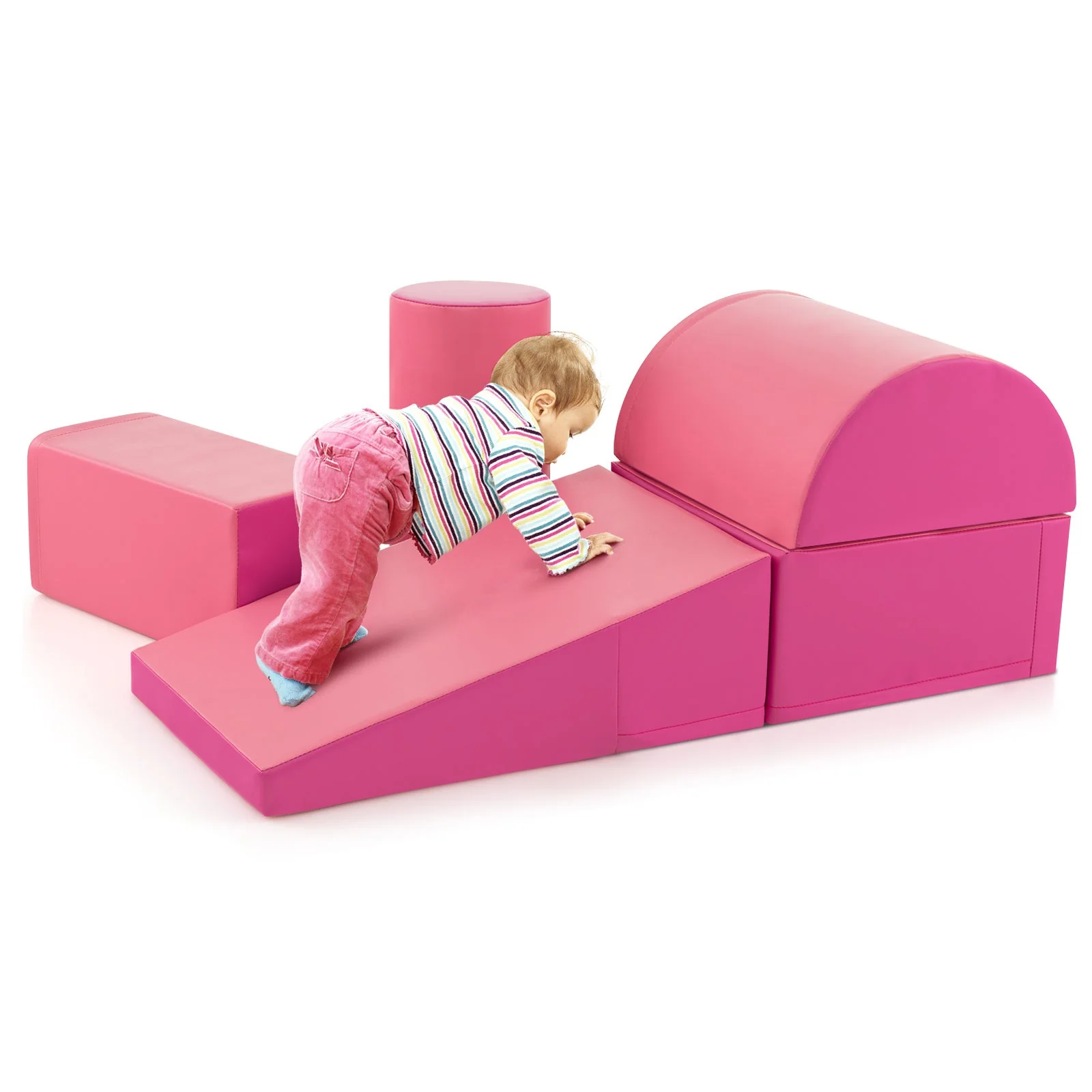 5-Piece Kids Climb and Crawl Activity Playset-Pink - Image 4