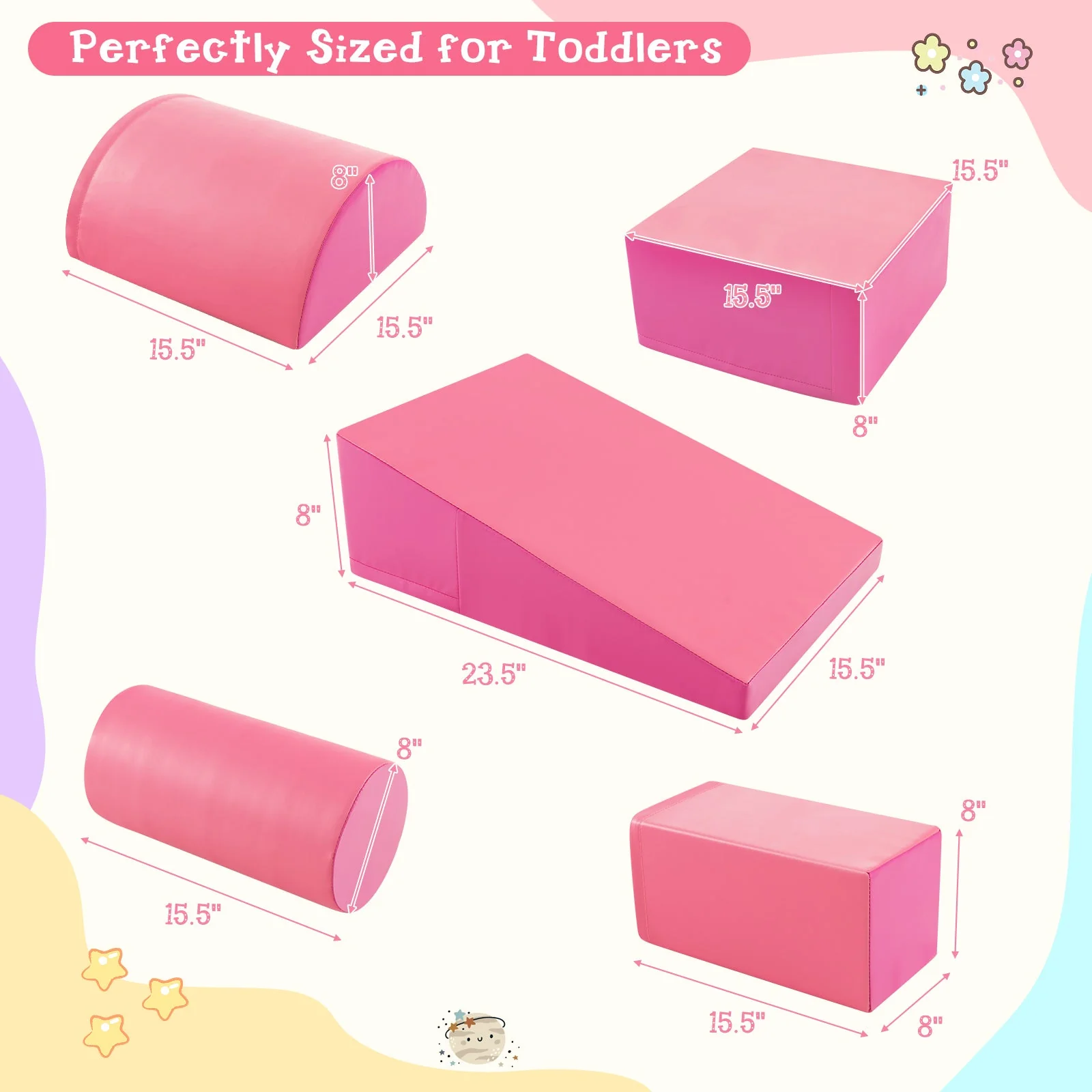 5-Piece Kids Climb and Crawl Activity Playset-Pink - Image 5