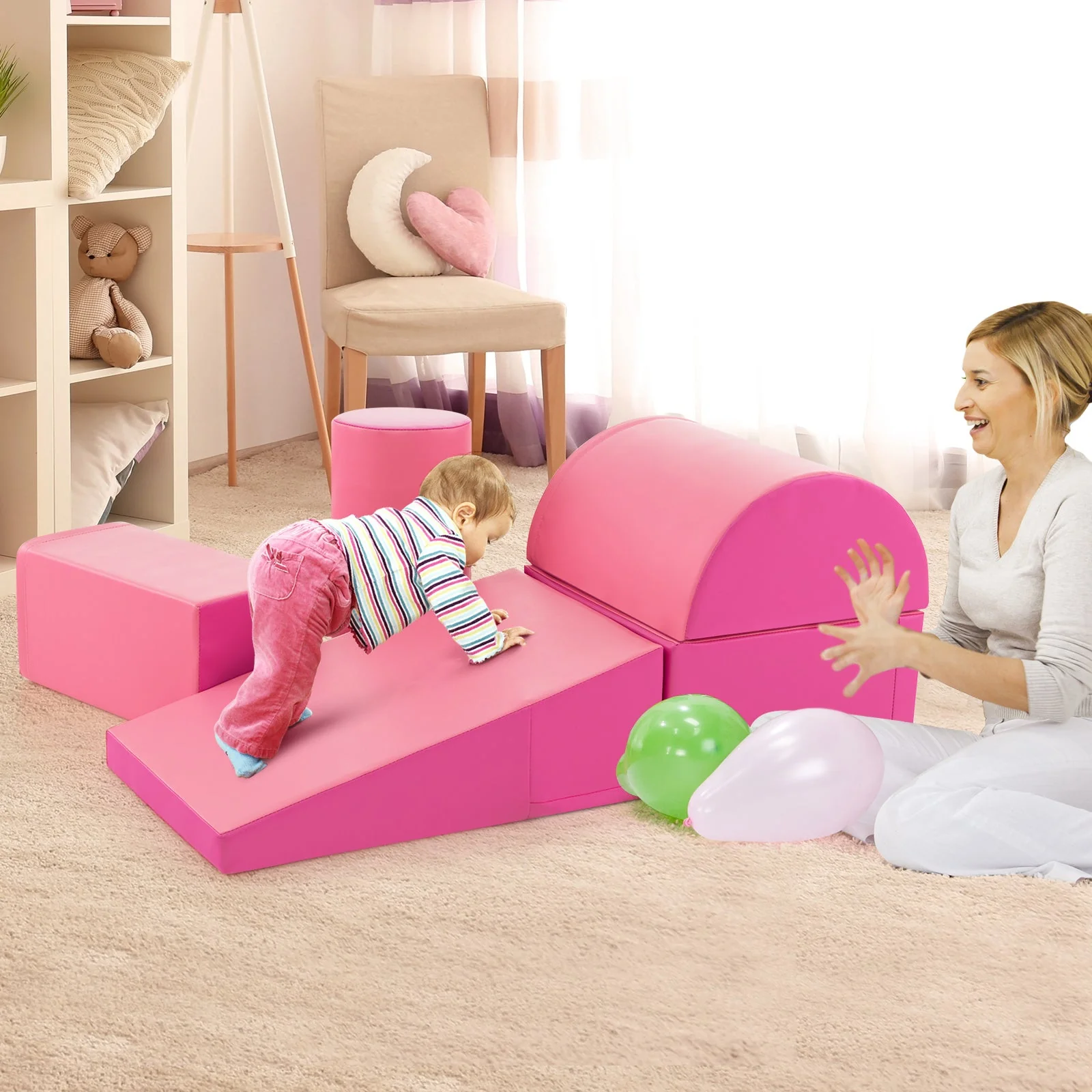 5-Piece Kids Climb and Crawl Activity Playset-Pink - Image 6