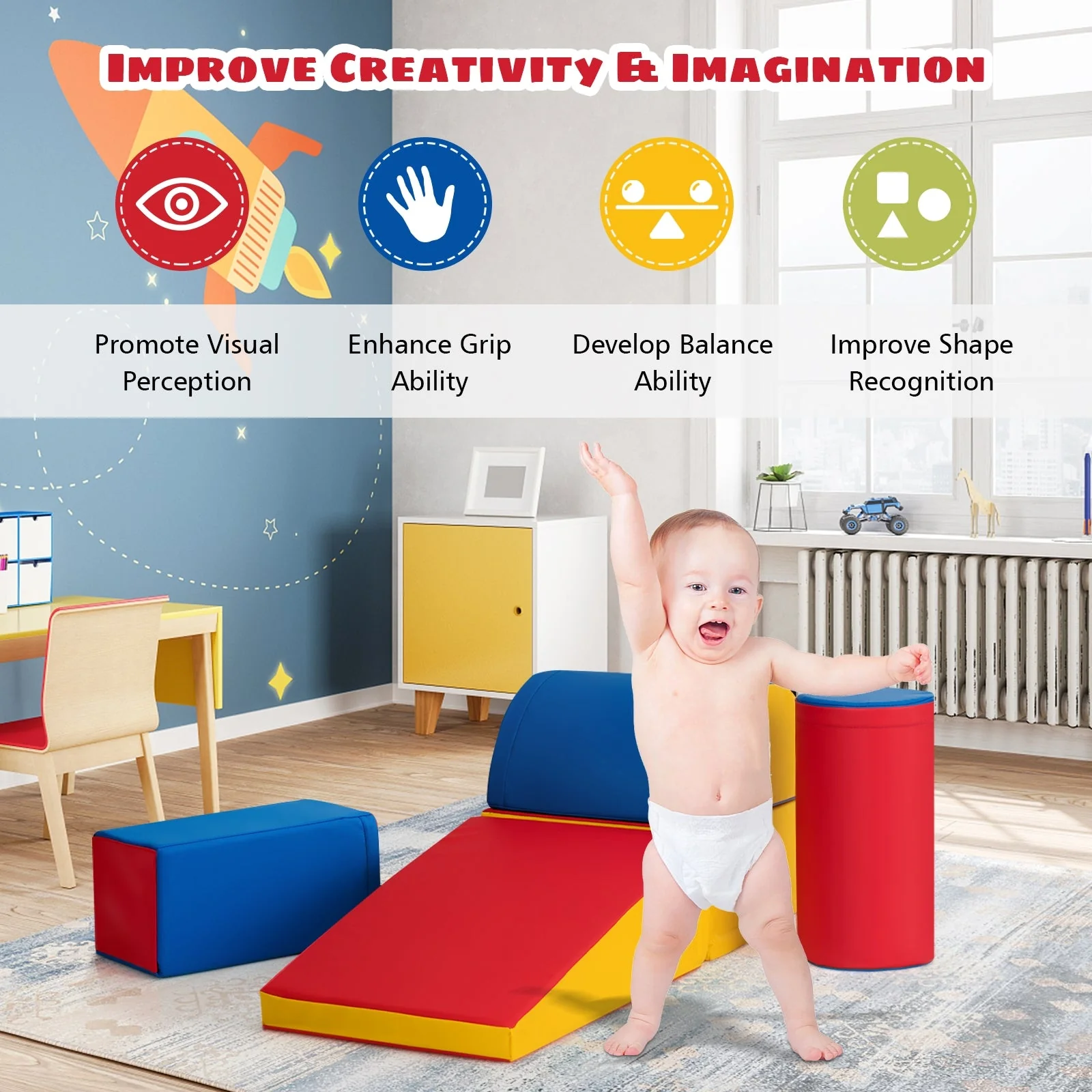5-Piece Set Climb Activity Play Safe Foam Blocks-Red - Image 7