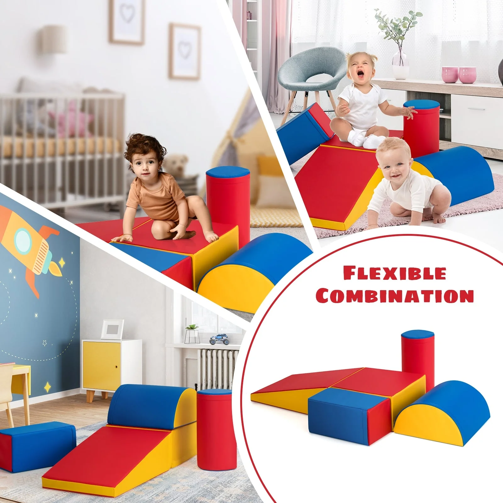 5-Piece Set Climb Activity Play Safe Foam Blocks-Red - Image 8