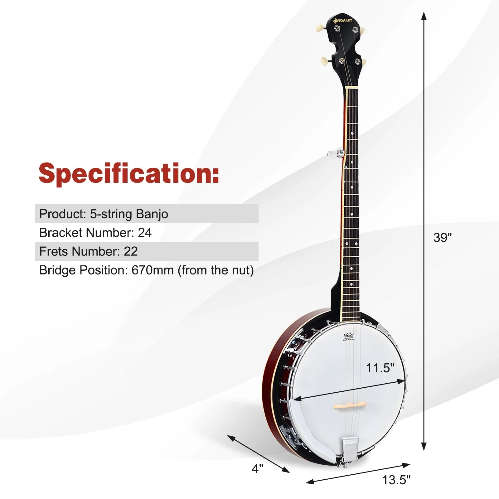5-String Geared Tunable Banjo with case - Image 4