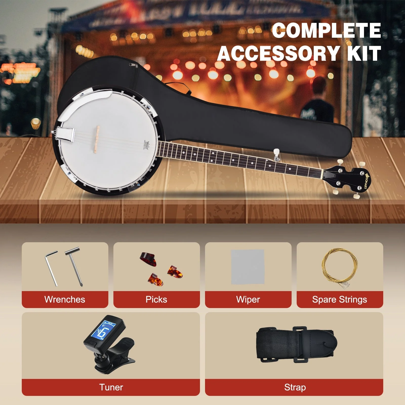 5-String Geared Tunable Banjo with case - Image 8