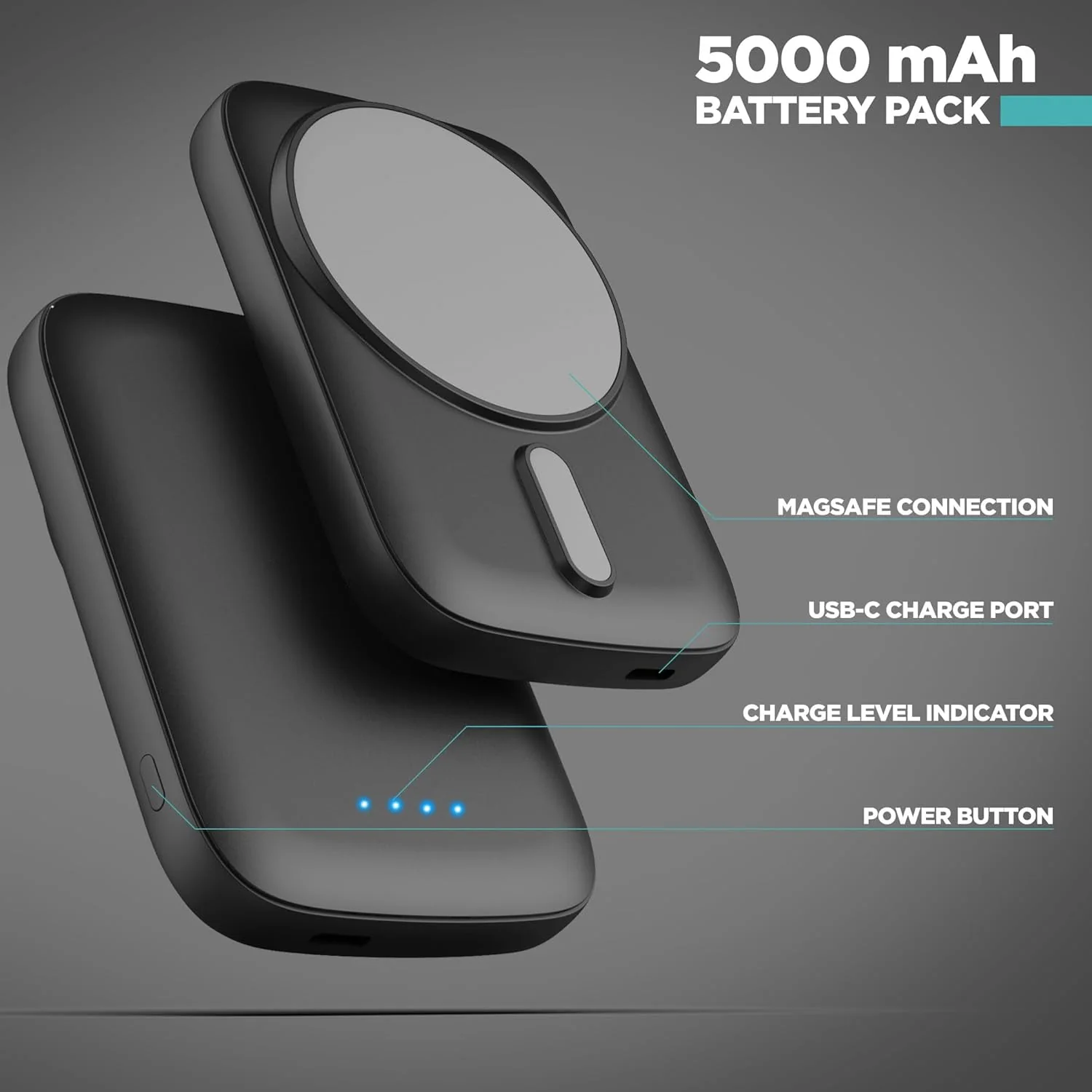 5000mAh Ultra-Slim Magnetic Power Bank for iPhone, Compatible with MagSafe - Fast Charging Wireless Portable Charger, USB C Input Battery Pack (for iPhone 13, 14, 15 Pro Max) Black - Image 6