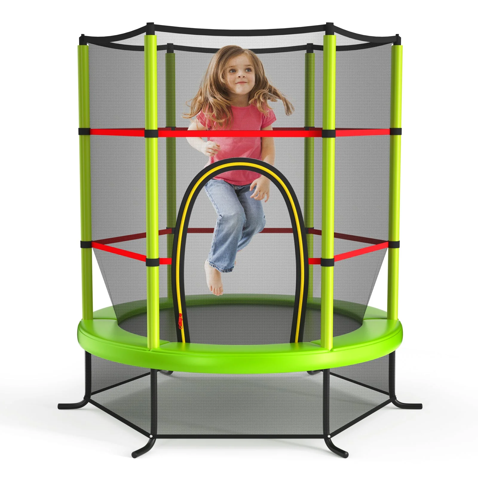 55 Inch Kids Recreational Trampoline Bouncing Jumping Mat with Enclosure Net-Green - Image 2