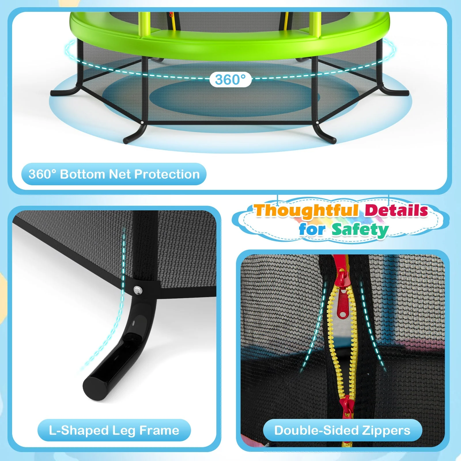 55 Inch Kids Recreational Trampoline Bouncing Jumping Mat with Enclosure Net-Green - Image 7
