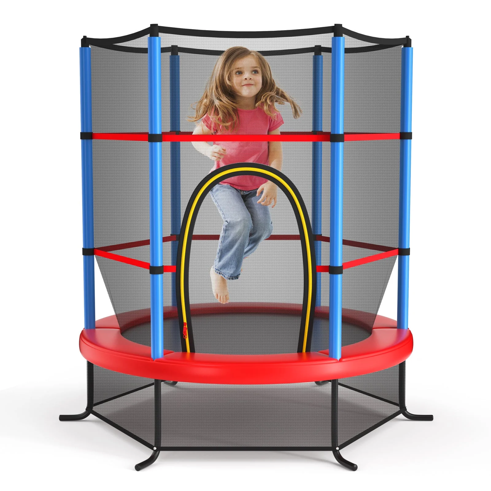 55 Inch Kids Recreational Trampoline Bouncing Jumping Mat with Enclosure Net-Navy - Image 2