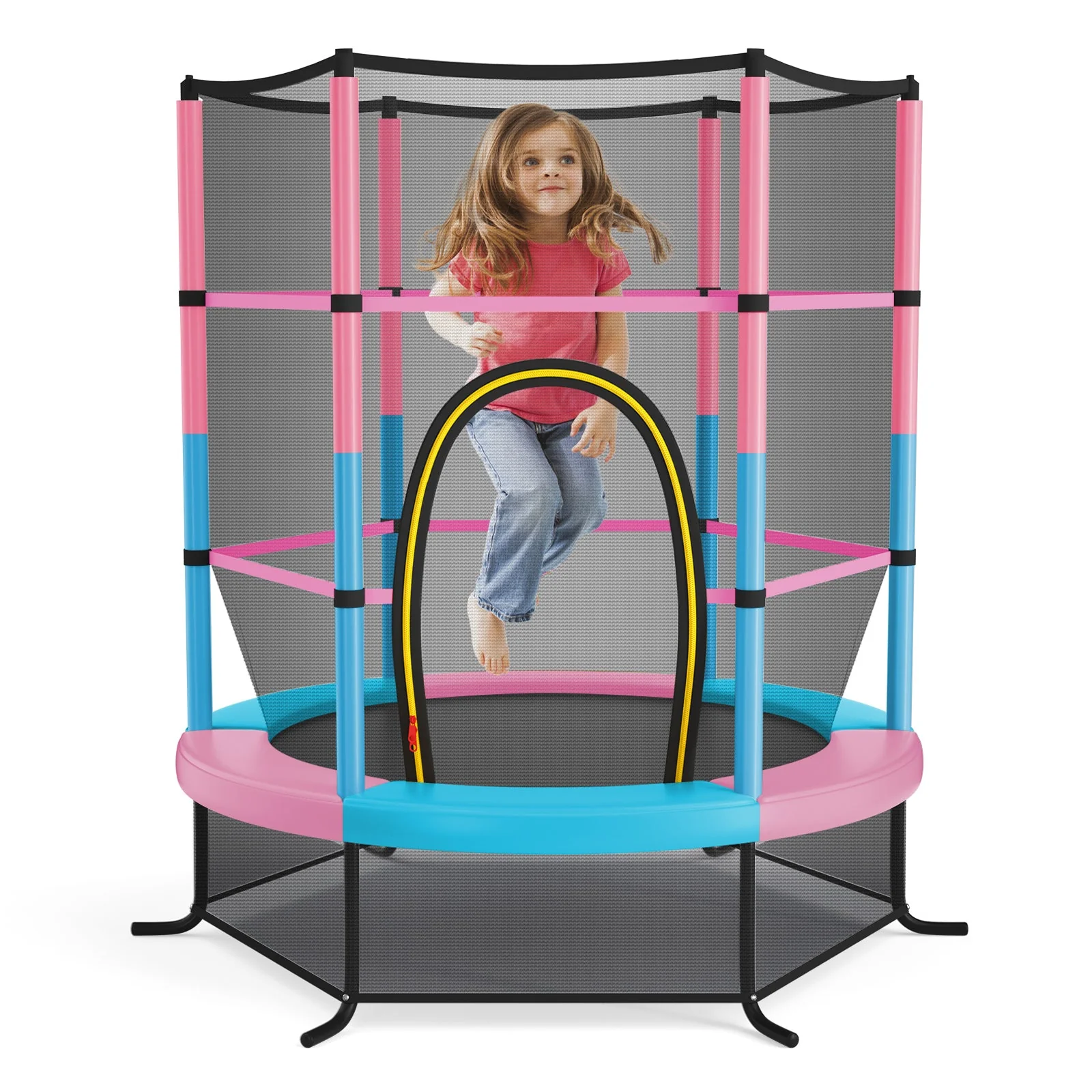 55 Inch Kids Recreational Trampoline Bouncing Jumping Mat with Enclosure Net-Pink - Image 2