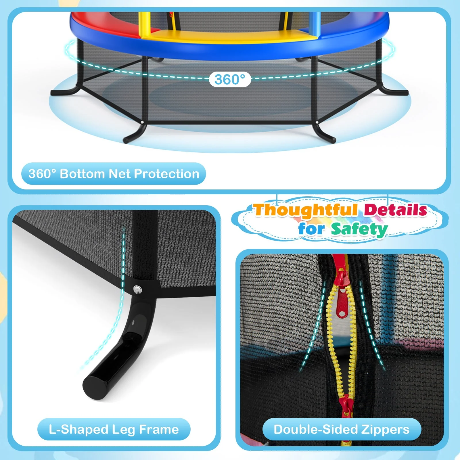 55 Inch Kids Recreational Trampoline Bouncing Jumping Mat with Enclosure Net-Yellow - Image 7