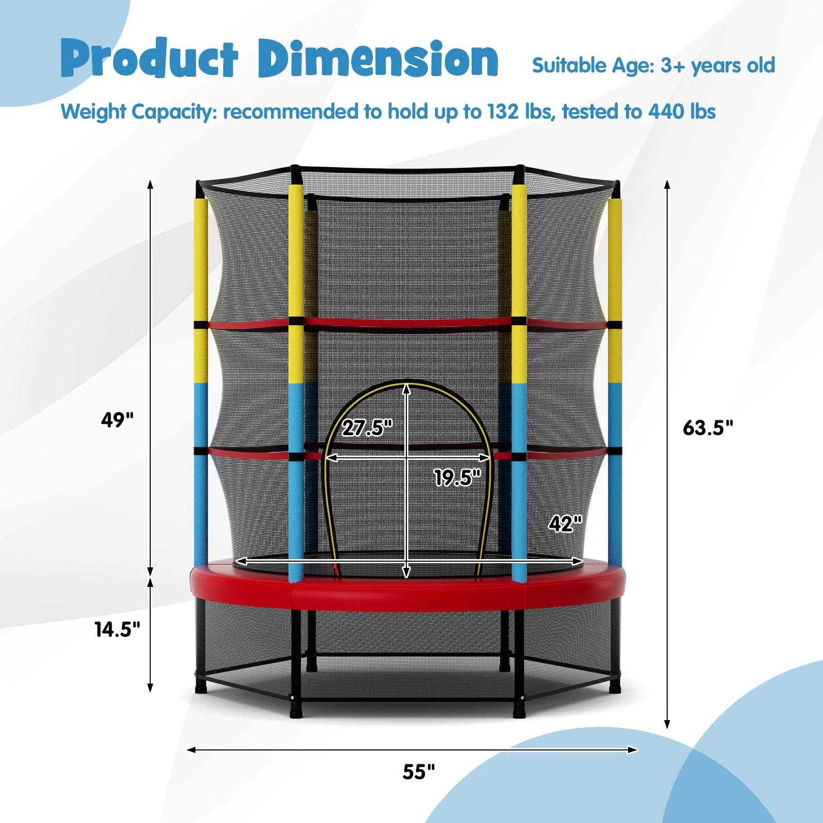 55 Inch Mini Trampoline for Kids with Safety Enclosure Net for Indoor Outdoor - Image 5