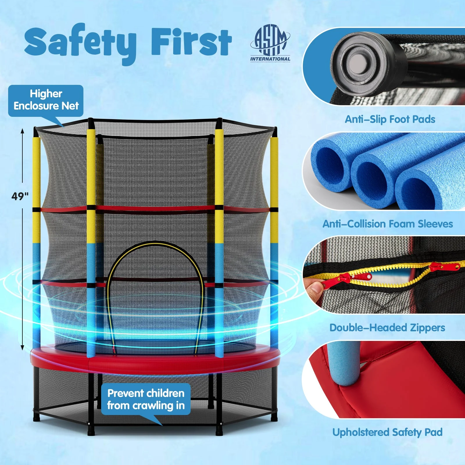 55 Inch Mini Trampoline for Kids with Safety Enclosure Net for Indoor Outdoor - Image 7