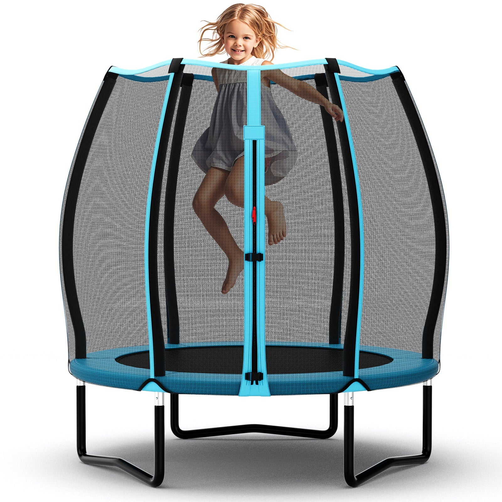55 Inch Trampoline for Kids Toddler Mini Trampoline with Safety Enclosure Net-Blue - Image 3