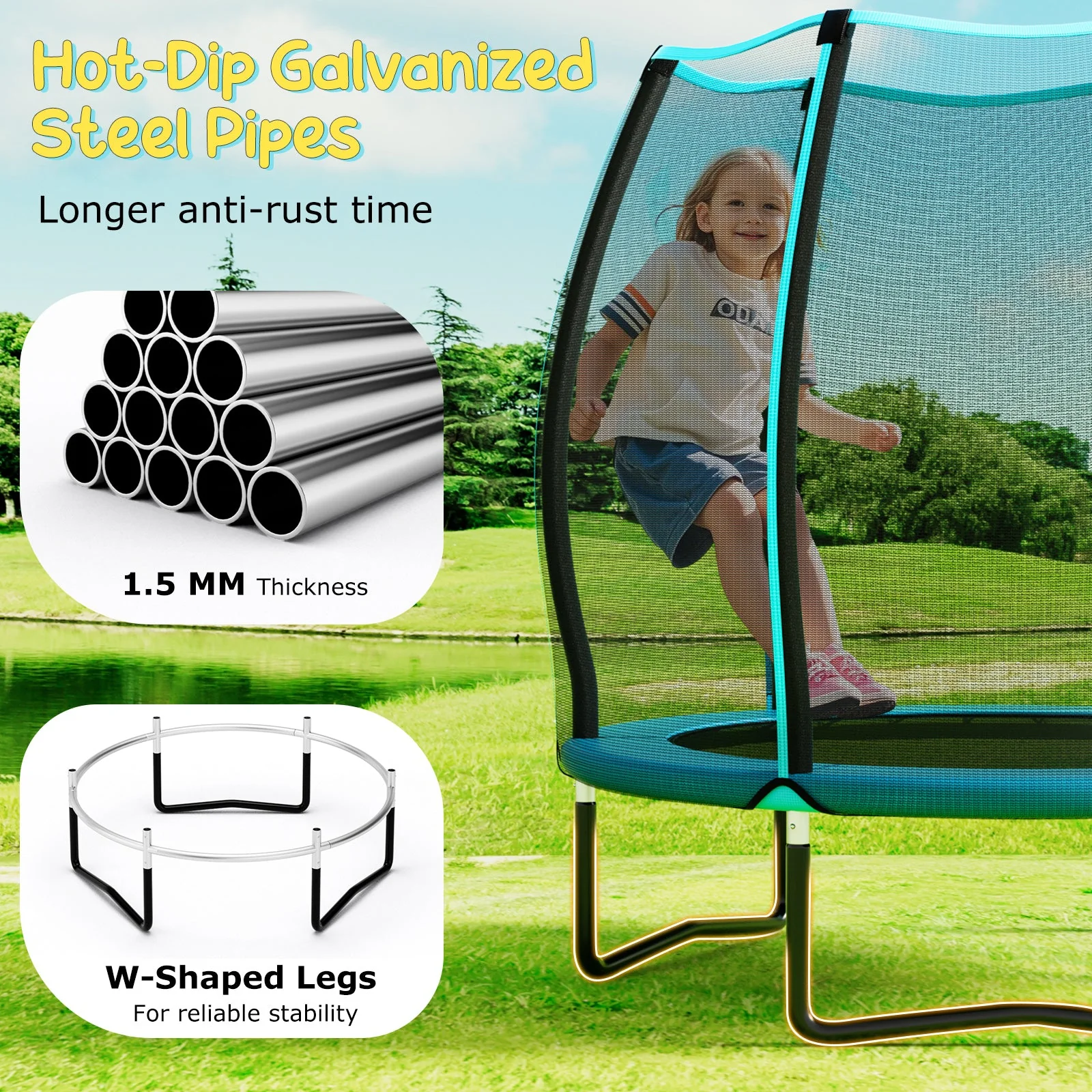 55 Inch Trampoline for Kids Toddler Mini Trampoline with Safety Enclosure Net-Blue - Image 8